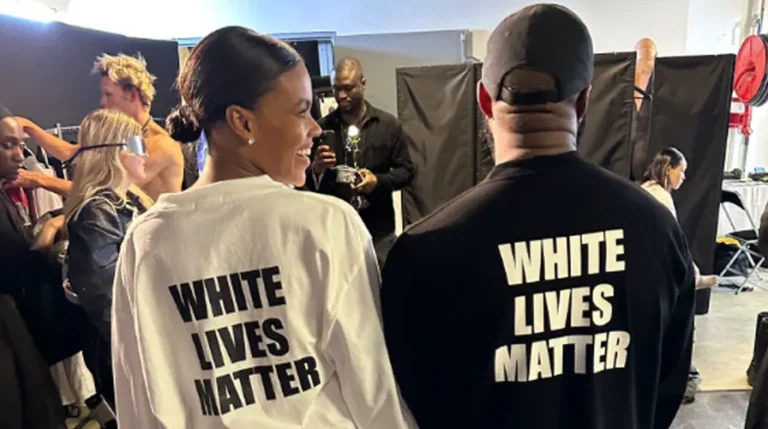 Kanye porte une chemise ‘White Lives Matter’ au défilé de mode Yeezy à Paris, rejoint par Candace Owens